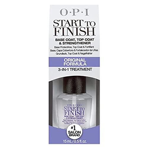 OPI Start to Finish, 3-in-1 Treatment, Base Coat, Top Coat, Nail Strengthener, Vitamin A & E, Vegan Formula, Long Lasting Shine, Up to 7 Days of Wear as Top Coat, Clear, 0.5 fl oz