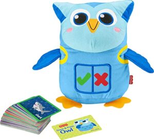 fisher-price electronic learning toy, guess & press owl interactive plush with games for preschool kids ages 3 years+