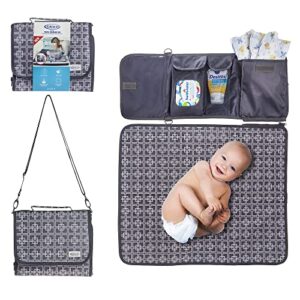 Graco Portable Baby Diaper Changing Table Pad Bag with Wipe & Travel Essentials Pockets - Deluxe Compact Clean Padded Infant Changer Mat - Unisex Grey