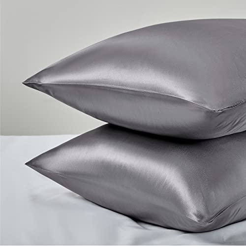 Bedsure Satin Pillowcase for Hair and Skin Queen - Dark Grey Silk Pillowcase 2 Pack 20x30 inches - Satin Pillow Cases Set of 2 with Envelope Closure, Gifts for Women Men