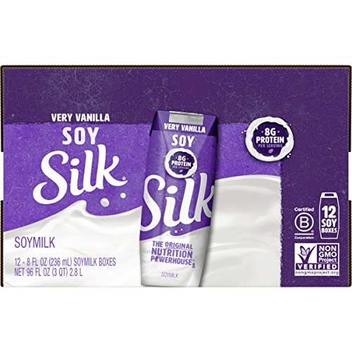 Silk Shelf-Stable Soy Milk Singles, Very Vanilla, Dairy-Free, Vegan, Non-GMO Project Verified, 8 oz. (Pack of 12)