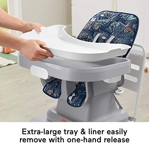 Fisher-Price Spacesaver Simple Clean High Chair Baby To Toddler Portable Dining Seat With Removable Tray Liner, Moonlight Forest [Amazon Exclusive]