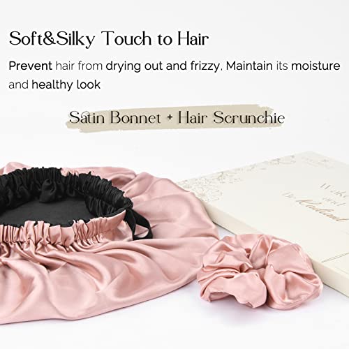 YANIBEST Satin Bonnet Silk Bonnet Hair Bonnet for Sleeping Satin Cap Extra Large Reversible for Women Curly Natural Hair Blush Pink
