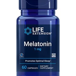 Life Extension Melatonin 1 mg - For Restful Night, Hormone Balance, and Immune Health – Sleep Aid Melatonin Supplements - Immediate Release - Gluten-Free, Non-GMO - 60 Capsules