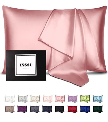 INSSL Silk Pillowcase for Women, Mulberry Silk Pillowcase for Hair and Skin and Stay Comfortable and Breathable During Sleep (Standard, Coral)