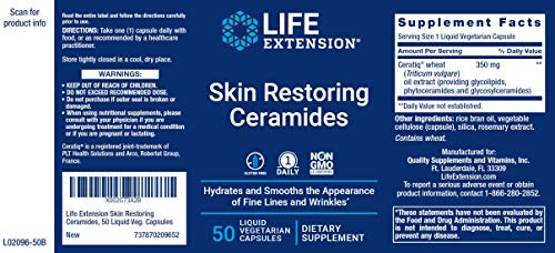 Life Extension Skin Restoring Ceramides, 50 Veg Capsules - Vegan Phytoceramide Supplement