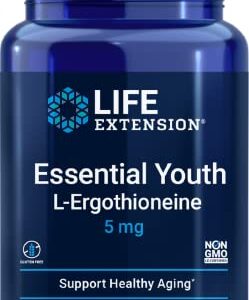 Life Extension Essential Youth L-Ergothioneine – Promotes Longevity & Healthy Aging – Gluten-Free – Non-GMO – Vegetarian – 5 mg – 30 Vegetarian Capsules