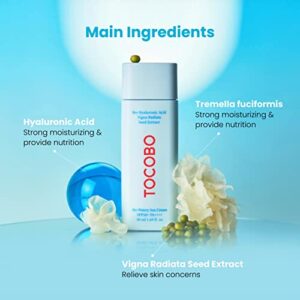 [TOCOBO] BIO WATERY SUN CREAM SPF50+ PA++++ 1.69 fl oz / 50ml | Watery Texture, Soft Finish, Powerful UV Protection, Natural Ingredients, Hyaluronic Acid, Moisturizing, Elasticity | EWG Green + PEG Free, Korean Vegan Sunscreen for Face