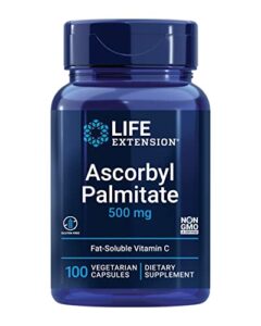 life extension ascorbyl palmitate 500mg – fat-soluble vitamin c supplement for immune support and longevity – water-soluble gluten-free, non-gmo, vegetarian – 100 capsules