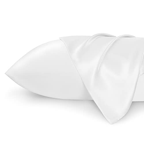 Bedsure Satin Pillowcase for Hair and Skin Queen - Pure White Silk Pillowcase 2 Pack 20x30 inches - Satin Pillow Cases Set of 2 with Envelope Closure, Gifts for Women Men