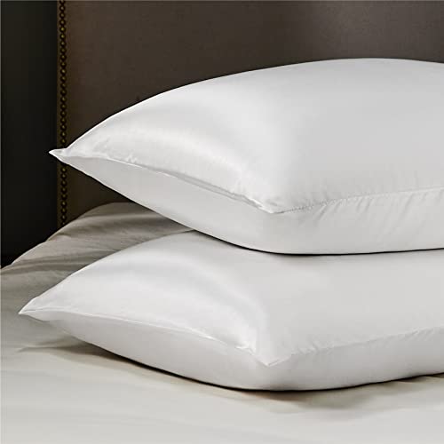 Bedsure Satin Pillowcase for Hair and Skin Queen - Pure White Silk Pillowcase 2 Pack 20x30 inches - Satin Pillow Cases Set of 2 with Envelope Closure, Gifts for Women Men