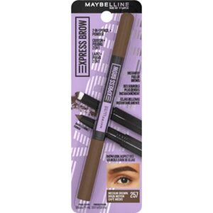 Maybelline Express Brow 2-In-1 Pencil and Powder Eyebrow Makeup, Medium Brown, 1 Count