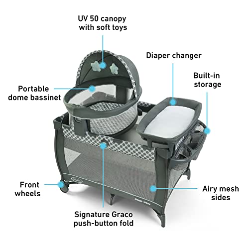 Graco Pack ‘n Play Travel Dome LX Playard | Features Portable Bassinet, Diaper Changer, and More, Kenton