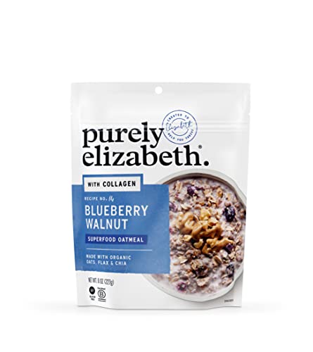 Purely Elizabeth, Blueberry Walnut, Superfood Oatmeal Pouch 8oz (8oz Bag), Collagen, Gluten-Free, Organic Oats