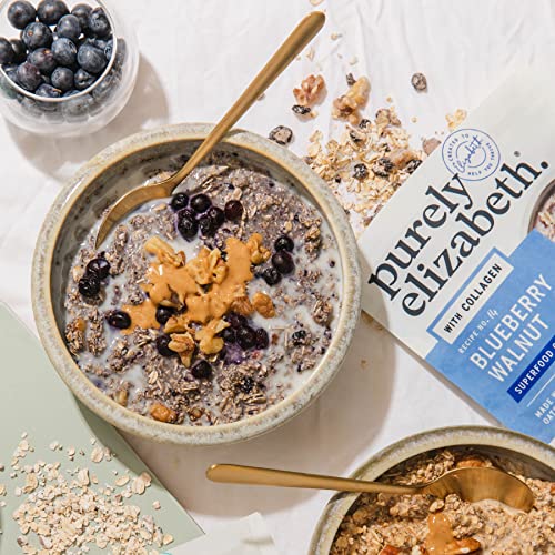 Purely Elizabeth, Blueberry Walnut, Superfood Oatmeal Pouch 8oz (8oz Bag), Collagen, Gluten-Free, Organic Oats