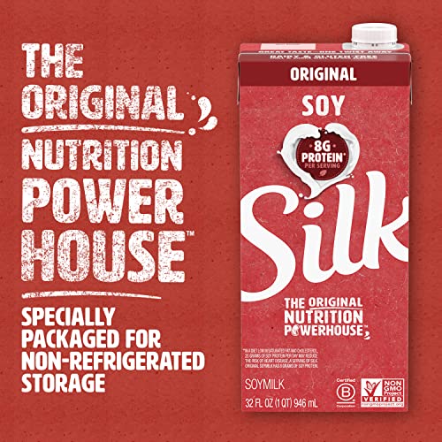 Silk Shelf-Stable Soy Milk, Original, Dairy-Free, Vegan, Non-GMO Project Verified, 32 Fl Oz (Pack of 6)