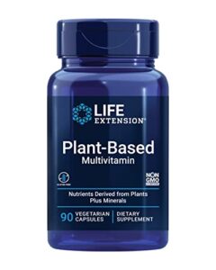 life extension plant-based multivitamin – plant derived vitamins and minerals supplement for general health – nutrients from fruits & veggies – gluten-free, non-gmo, vegetarian – 90 capsules