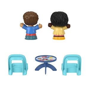 F-Price Fisher-Price Little People Card Game Figure Set - HHR45 ~ Includes 2 Little People Figures, 2 Chairs and a Table with Card Game and Cupcake Graphics, Blue, Yellow, Red