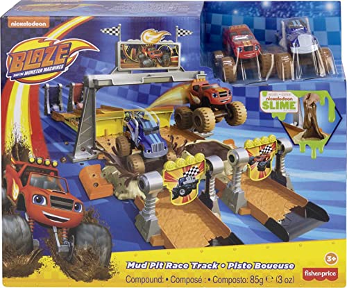 Fisher-Price Blaze and the Monster Machines Mud Pit Race Track Playset with 2 Toy Trucks & Slime