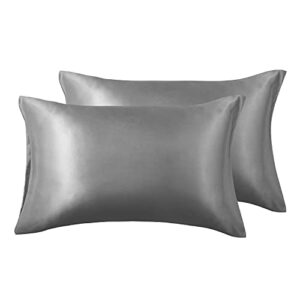 love’s cabin silk satin pillowcase for hair and skin (dark gray, 20×30 inches) slip pillow cases queen size set of 2 – satin cooling pillow covers with envelope closure