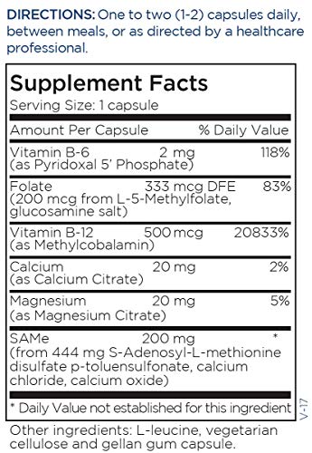 Metabolic Maintenance Same + Cofactors - Contains Calcium, Magnesium + Folate to Support Mood, Joint, & Brain Health - SAM-E Supplement with B Vitamins for Daily Use (60 Capsules)