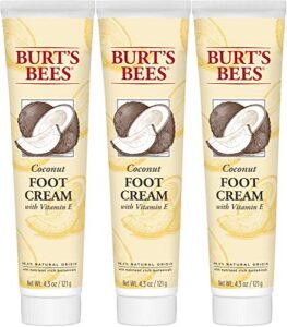 foot cream, burt’s bees moisturizing lotion for dry skin, with coconut oil & vitamin e, all natural, 4.34 ounce (pack of 3) (packaging may vary)