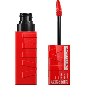 maybelline super stay vinyl ink longwear no-budge liquid lipcolor, highly pigmented color and instant shine, red-hot, fire engine red lipstick, 0.14 fl oz, 1 count
