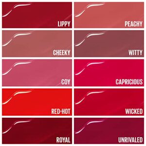 Maybelline Super Stay Vinyl Ink Longwear No-Budge Liquid Lipcolor, Highly Pigmented Color and Instant Shine, Red-Hot, Fire Engine Red Lipstick, 0.14 fl oz, 1 Count