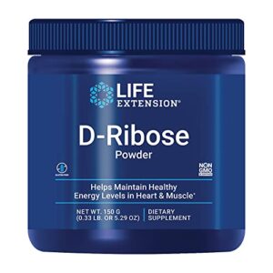 life extension d-ribose powder – for energy management & heart – muscle health supplement after exercise – vegetarian, gluten-free, non-gmo – 150g (30 servings)