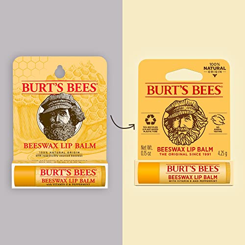 Burt's Bees 100% Natural Origin Moisturizing Lip Balm, Original Beeswax with Vitamin E & Peppermint Oil 0.15 Ounce Tube