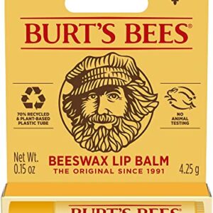 Burt's Bees 100% Natural Origin Moisturizing Lip Balm, Original Beeswax with Vitamin E & Peppermint Oil 0.15 Ounce Tube