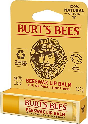 Burt's Bees 100% Natural Origin Moisturizing Lip Balm, Original Beeswax with Vitamin E & Peppermint Oil 0.15 Ounce Tube