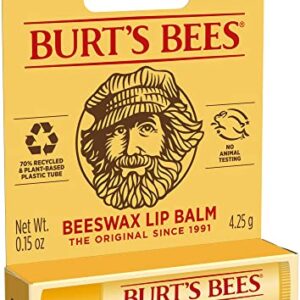 Burt's Bees 100% Natural Origin Moisturizing Lip Balm, Original Beeswax with Vitamin E & Peppermint Oil 0.15 Ounce Tube