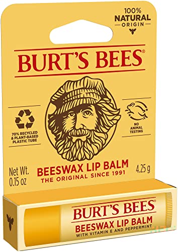 Burt's Bees 100% Natural Origin Moisturizing Lip Balm, Original Beeswax with Vitamin E & Peppermint Oil 0.15 Ounce Tube