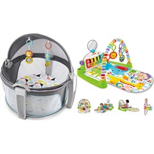 fisher-price portable bassinet and travel play area with baby toys, indoor and outdoor use, on-the-go baby dome, windmill fisher-price deluxe kick ‘n play piano gym, green, gender neutral