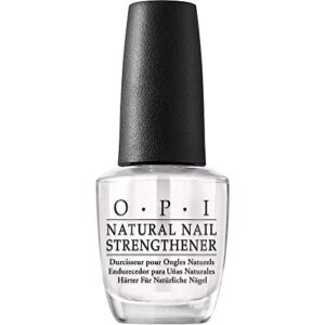 opi natural nail strengthener, vegan formula, infused with vitamin a & e, helps prevent discoloration, strengthens nails, clear, 0.5 fl oz