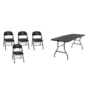 cosco vinyl 4-pack folding chair, black & cosco deluxe 6 foot x 30 inch fold-in-half blow molded folding table, black