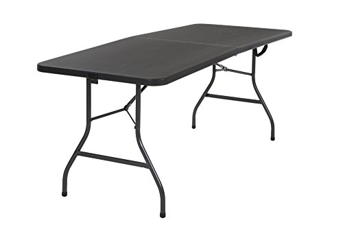 Cosco Vinyl 4-Pack Folding Chair, Black & Cosco Deluxe 6 foot x 30 inch Fold-in-Half Blow Molded Folding Table, Black