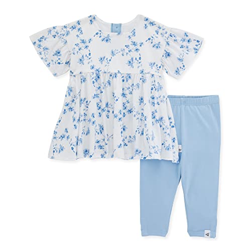 Burt's Bees Baby Baby Girls' Top and Pant Set, Tunic and Leggings Bundle, 100% Organic Cotton, Blue Twisting Florals, 3T