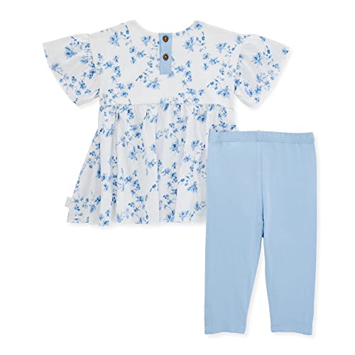 Burt's Bees Baby Baby Girls' Top and Pant Set, Tunic and Leggings Bundle, 100% Organic Cotton, Blue Twisting Florals, 3T