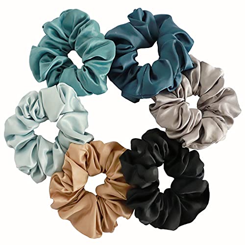 6 Pieces Satin Silk Scrunchies for hair, Big Hair Scrunchies Satin Hair Ties Ponytail Holder No Hurt Your Hair