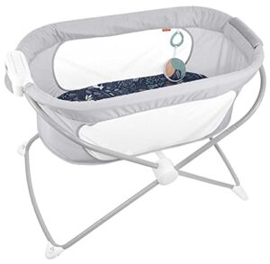 fisher-price baby crib soothing view vibe bassinet portable cradle with music vibrations and slim fold for travel, moonlight forest [amazon exclusive]
