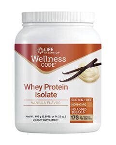 life extension wellness code whey protein isolate – vanilla protein powder for muscle growth & immune health – fitness supplements – gluten-free, non-gmo, sugar free – 14.22 oz (20 servings)