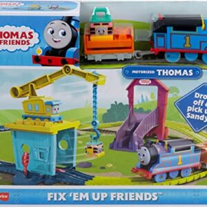 Thomas & Friends Motorized Toy Train Set Fix 'Em Up Friends With Carly The Crane, Sandy The Rail Speeder & Thomas For Ages 3+ Years