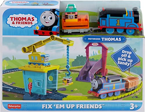 Thomas & Friends Motorized Toy Train Set Fix 'Em Up Friends With Carly The Crane, Sandy The Rail Speeder & Thomas For Ages 3+ Years