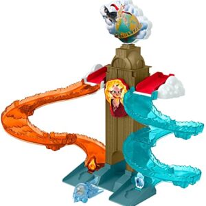 Fisher-Price DC League of Super-Pets Daily Planet Rescue die-cast vehicle racetrack playset with vehicle launcher and 2 ramps for kids ages 3 and up