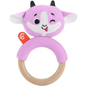 fisher-price knit animal teether – pink goat that’s a baby rattle and teether toy