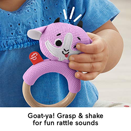 Fisher-Price Knit Animal Teether - Pink Goat That's a Baby Rattle and Teether Toy