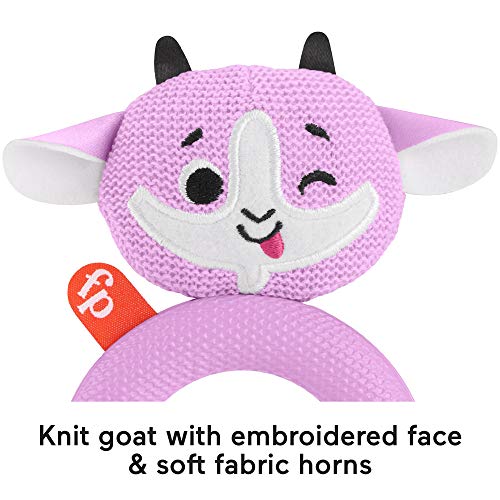 Fisher-Price Knit Animal Teether - Pink Goat That's a Baby Rattle and Teether Toy