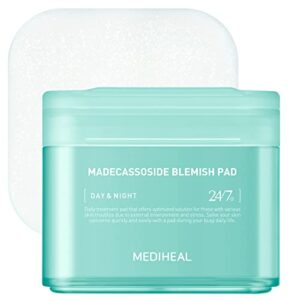 mediheal madecassoside blemish pad – square cotton facial toner pads with centella asiatica & madecassoside – anti blemish face pads to improve uneven skin tone – vegan face gauze wipes, 100 pads